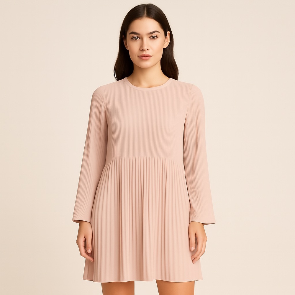 Gianni Bini Blossom Pink Pleated Long Sleeve Dress - Size Large (NWT)